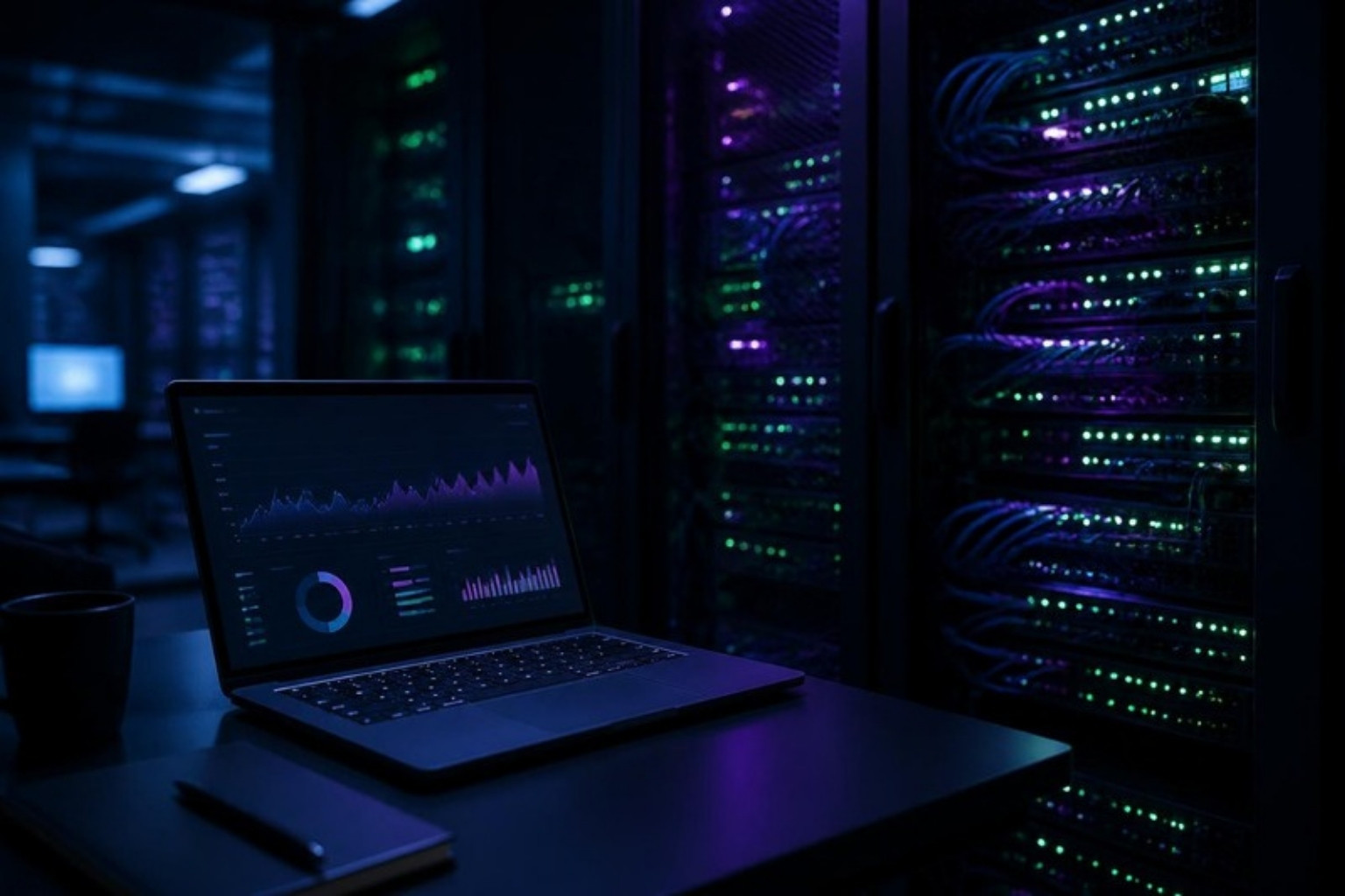 Server room and IT dashboard